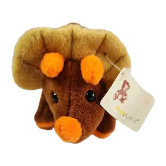 Plushland Vintage Triceratops Dinosaur Stuffed Animal Toy Brown Orange Cute Soft - Picture 1 of 10